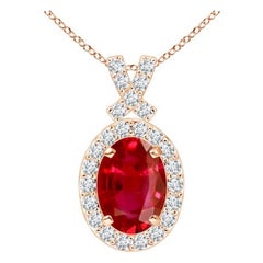 ANGARA Colgante de rubí natural de 1 ct con halo de diamantes en oro rosa de 14 quilates