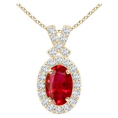 ANGARA Natürlicher 0,60 Karat Rubin-Anhänger mit Diamant-Halo aus 14 Karat Gelbgold