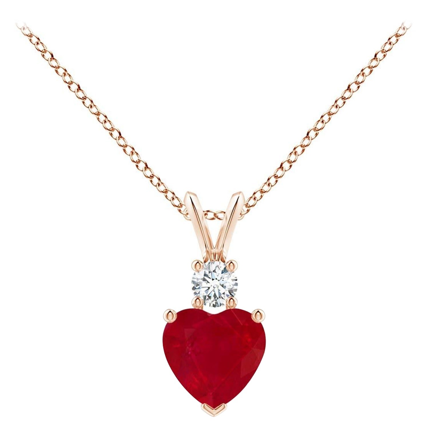 ANGARA Pendentif d'oreilles boule de lapin en or rose en forme de cœur en rubis naturel 0,55 carat