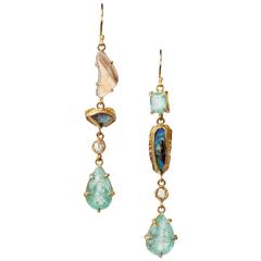 Margery Hirschey Boulder Opal and Emerald 22-Karat Gold Drop Earrings