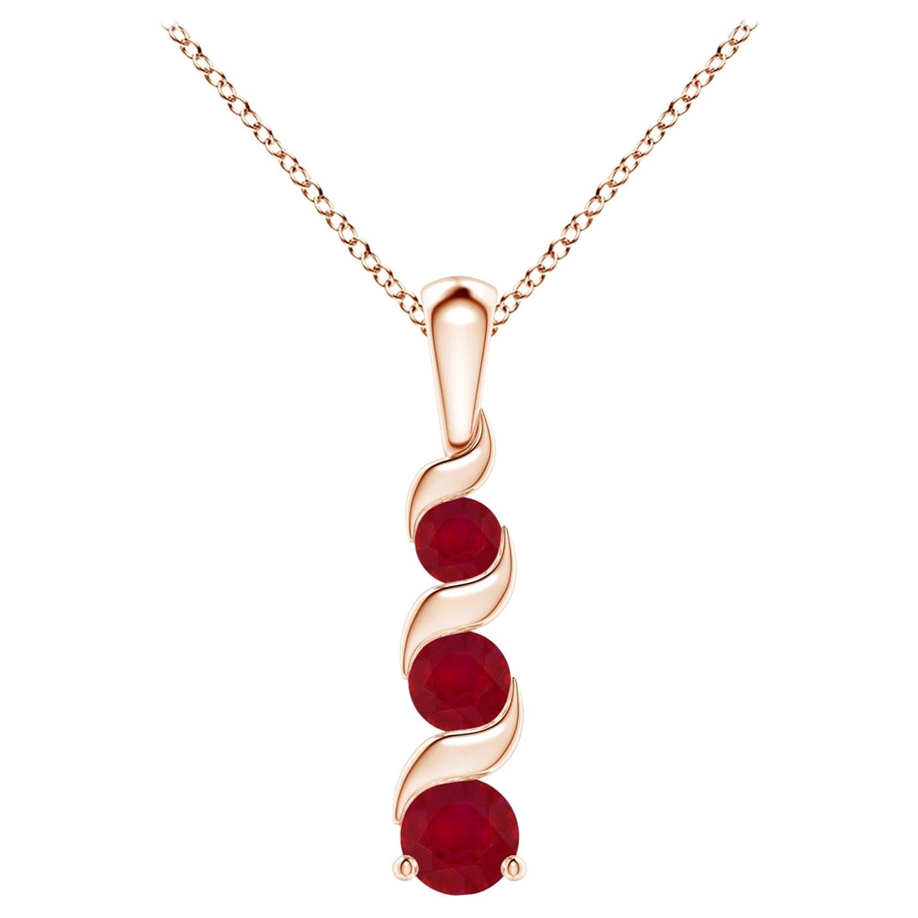 ANGARA Natural Round 0.34ct Ruby Three Stone Journey Pendant in 14K Rose Gold For Sale