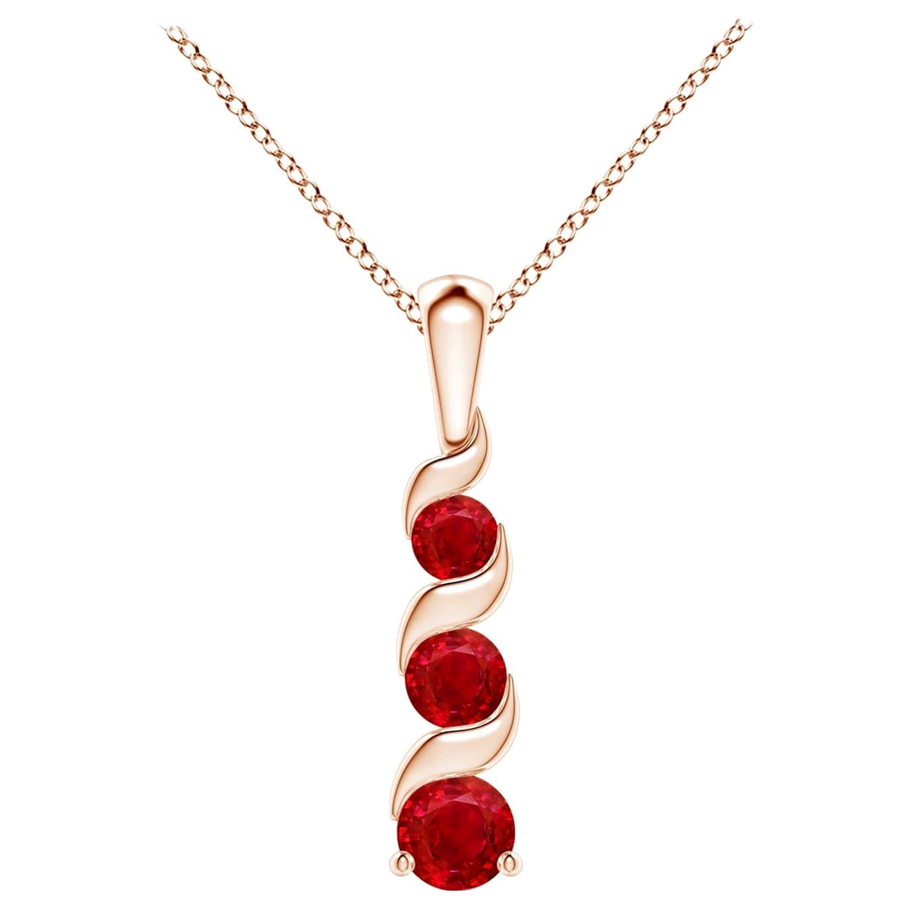 ANGARA Natural Round 0.34ct Ruby Three Stone Journey Pendant in 14K Rose Gold For Sale