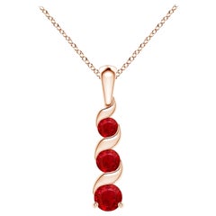 ANGARA Natural Round 0.34ct Ruby Three Stone Journey Pendant in 14K Rose Gold