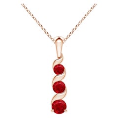 ANGARA Pendentif voyage à trois pierres en or rose 14 carats avec rubis rond naturel de 0,34 carat