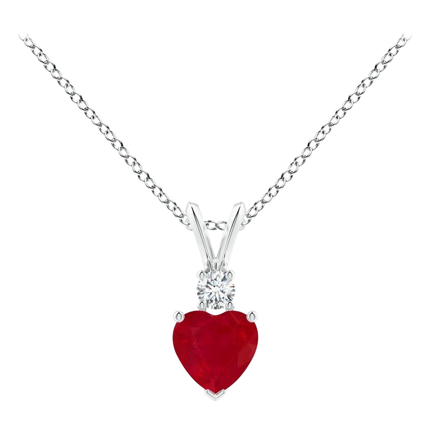 ANGARA Natural Heart-Shaped 0.55ct Ruby Rabbit Ear Bale Pendant in White Gold For Sale
