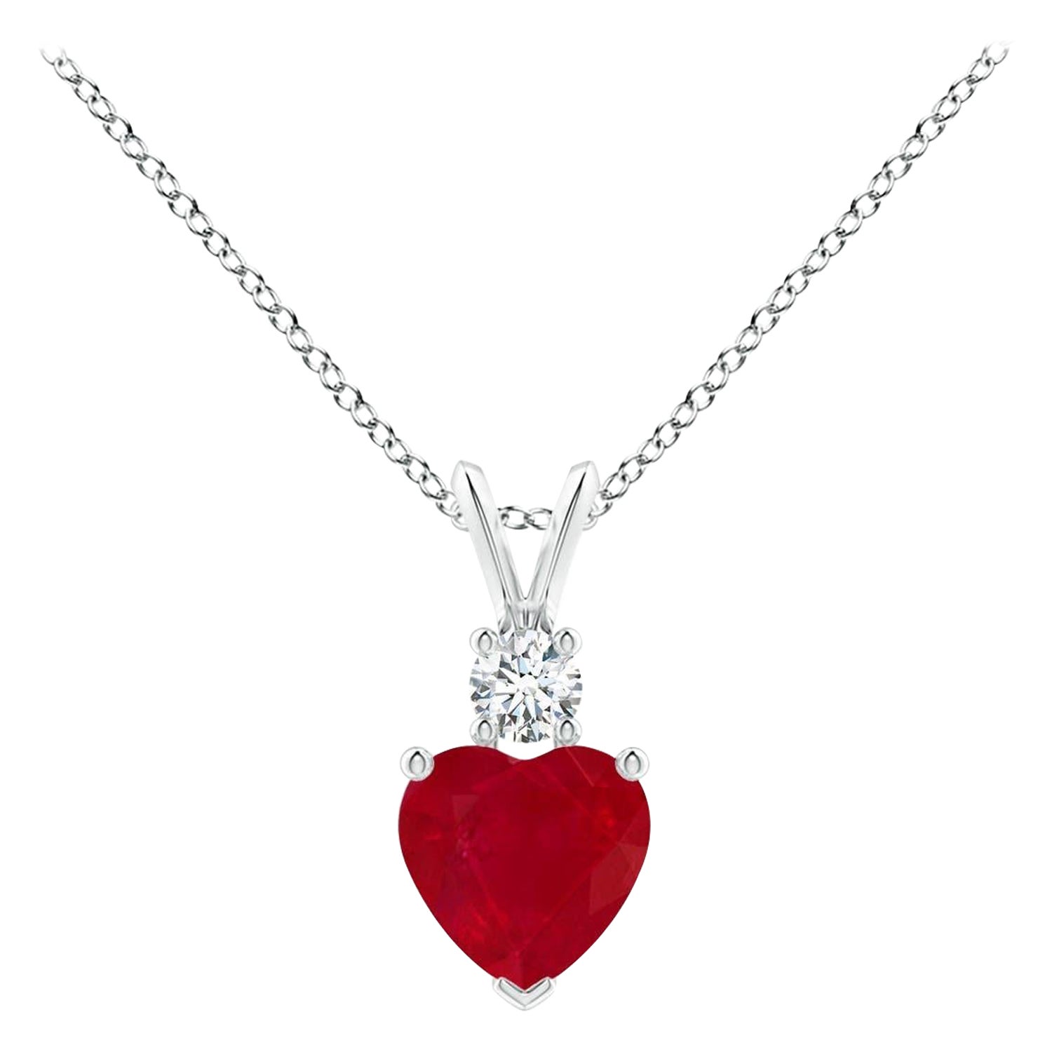 ANGARA Natural Heart-Shaped 0.80ct Ruby Rabbit Ear Bale Pendant in White Gold