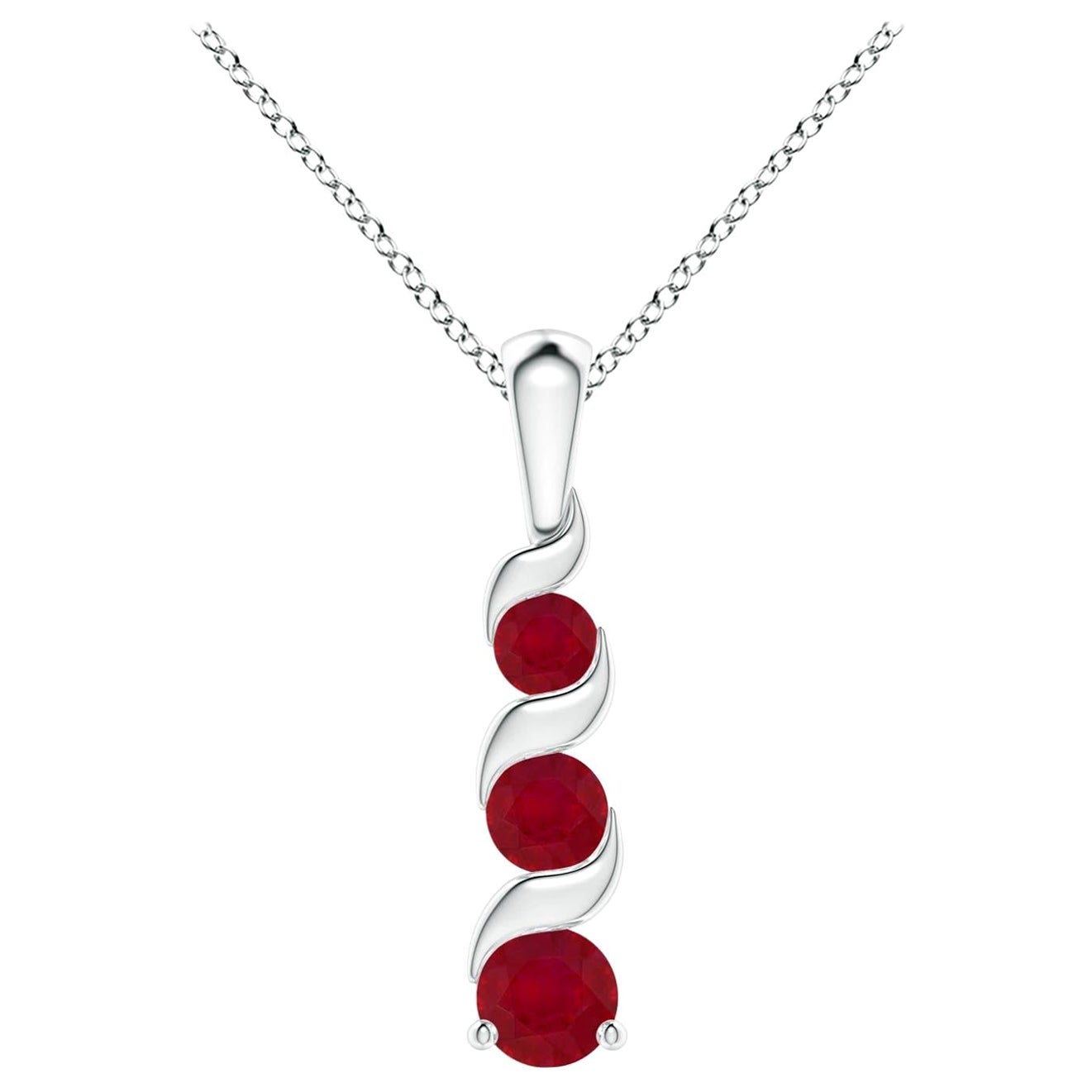 ANGARA Natural Round 0.341ct Ruby Three Stone Journey Pendant in 14K White Gold For Sale