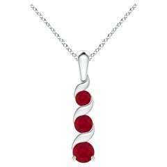 ANGARA Natural Round 0.341ct Ruby Three Stone Journey Pendant in 14K White Gold
