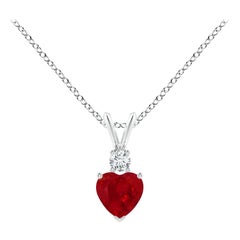 ANGARA Natural Heart-Shaped 0.55ct Ruby Rabbit Ear Bale Pendant in White Gold