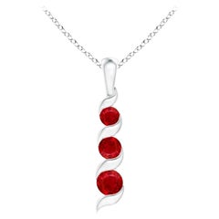 ANGARA Natural Round 0.34ct Ruby Three Stone Journey Pendant in 14K White Gold
