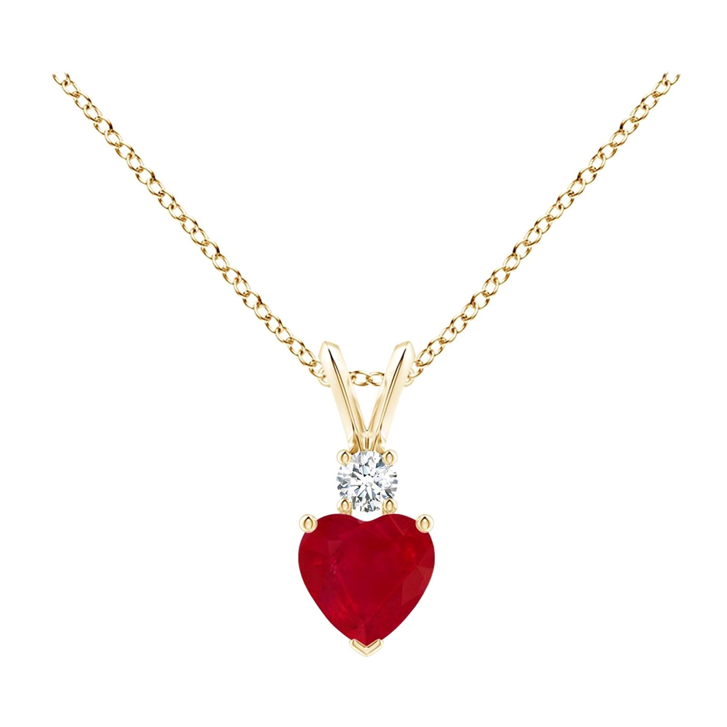 ANGARA Natural Heart-Shaped 0.55ct Ruby Rabbit Ear Bale Pendant in Yellow Gold For Sale