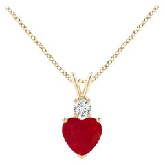 ANGARA Pendentif boule d'oreille en or jaune en forme de cœur en rubis naturel de 0,80 carat