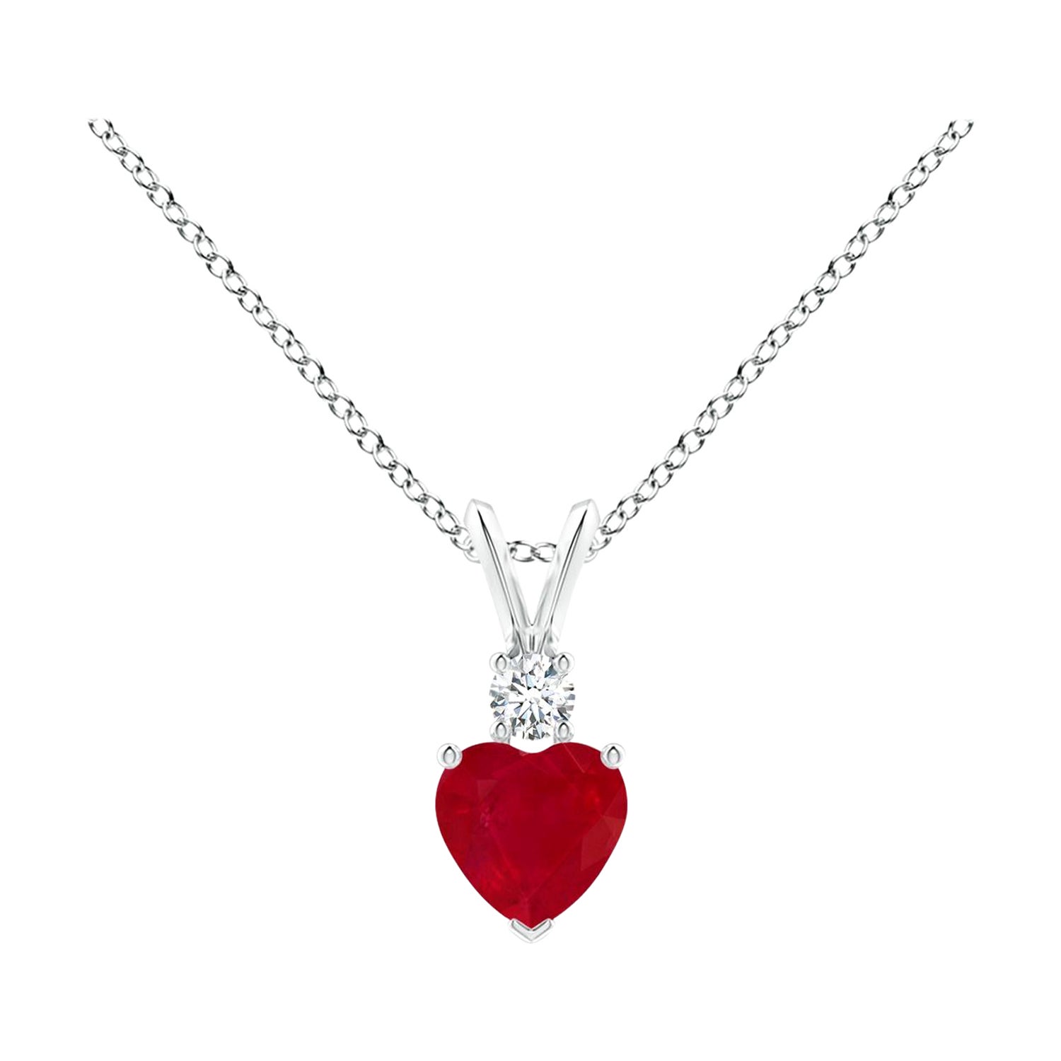 ANGARA Natural Heart-Shaped 0.55ct Ruby Rabbit Ear Bale Pendant in Platinum For Sale