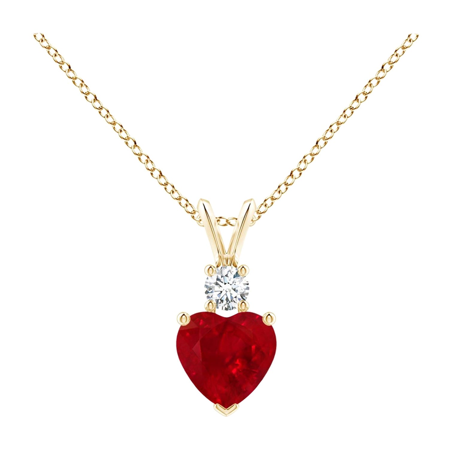 ANGARA Natural Heart-Shaped 0.80ct Ruby Rabbit Ear Bale Pendant in Yellow Gold For Sale
