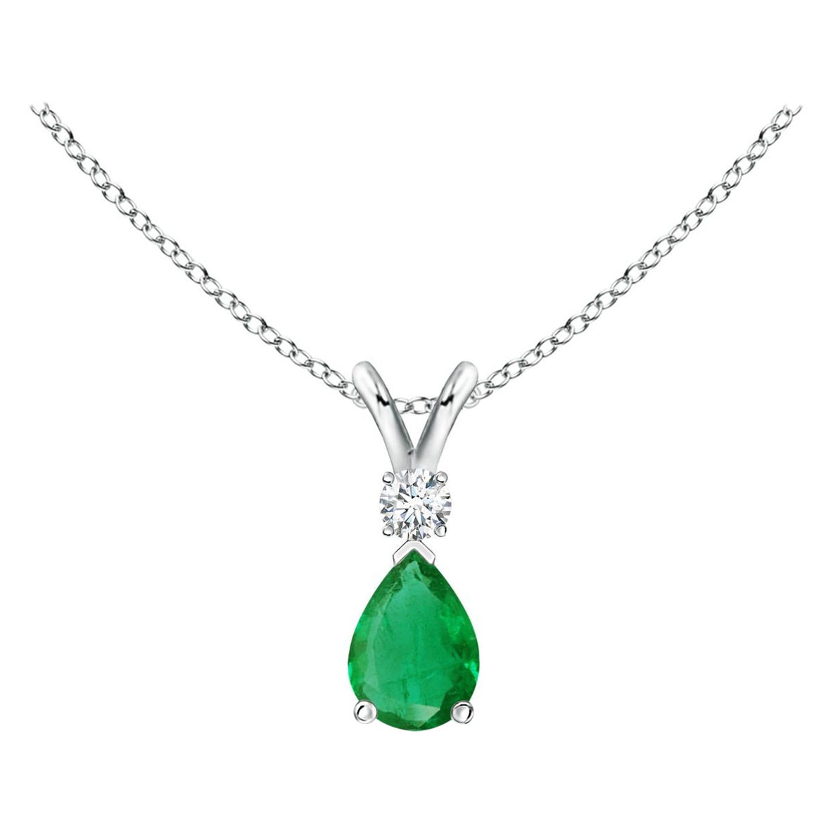 ANGARA Natural 0.35ct Emerald Teardrop Pendant with Diamond in Platinum  For Sale