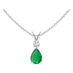 ANGARA Natural 0.35ct Emerald Teardrop Pendant with Diamond in Platinum 