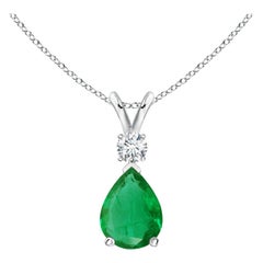 ANGARA Natural 0.35ct Emerald Teardrop Pendant with Diamond in Platinum