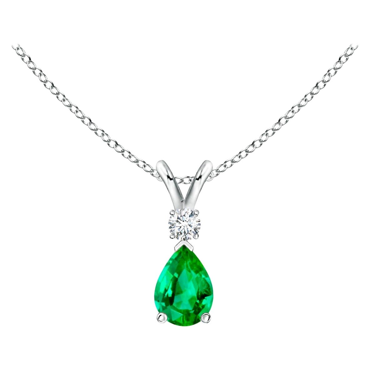 ANGARA Natural 0.35ct Emerald Teardrop Pendant with Diamond in Platinum
