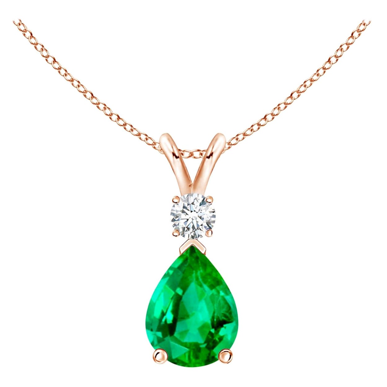 ANGARA Natural 0.95ct Emerald Teardrop Pendant with Diamond in Rose Gold 