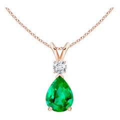 ANGARA Natural 0.95ct Emerald Teardrop Pendant with Diamond in Rose Gold