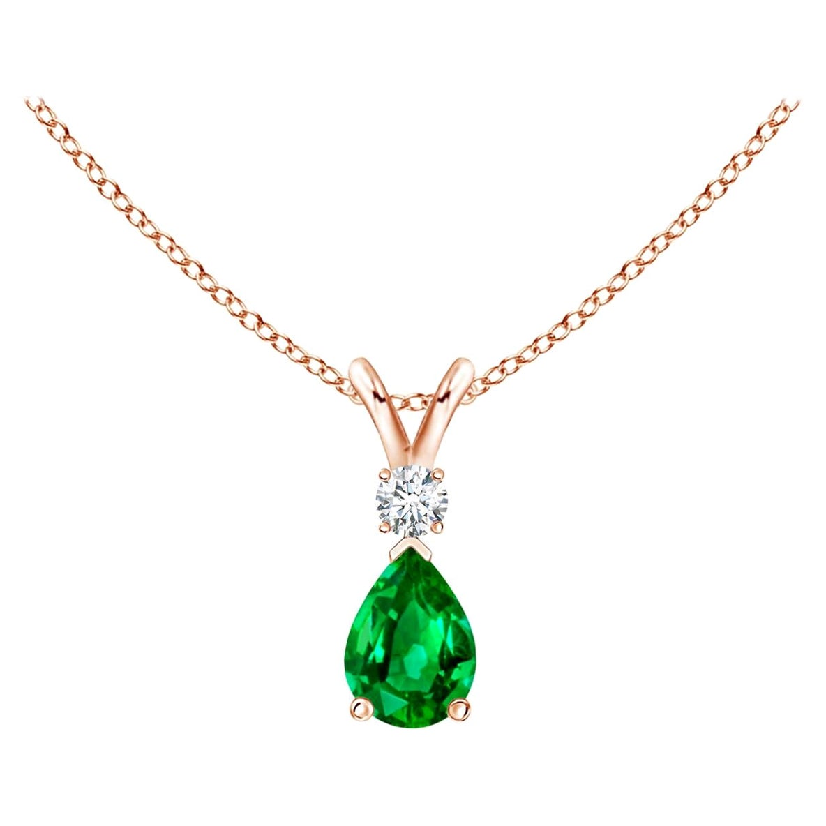ANGARA Natural 0.35ct Emerald Teardrop Pendant with Diamond in Rose Gold For Sale