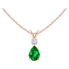 ANGARA Natural 0.35ct Emerald Teardrop Pendant with Diamond in Rose Gold