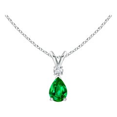 ANGARA Colgante lágrima de esmeralda natural de 0.35 ct con diamante en platino