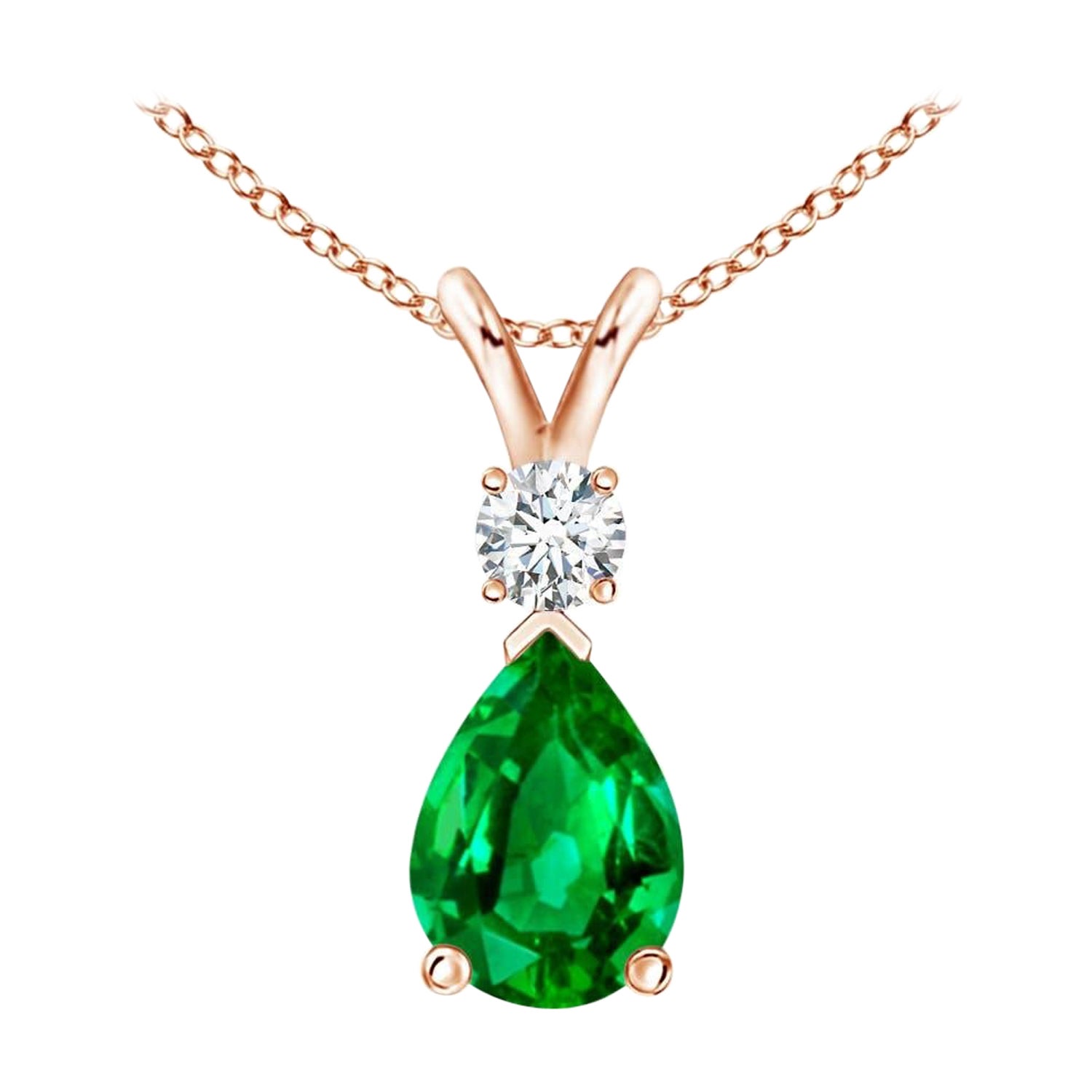 ANGARA Natural 0.60ct Emerald Teardrop Pendant with Diamond in Rose Gold