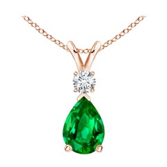 ANGARA Natural 0.60ct Emerald Teardrop Pendant with Diamond in Rose Gold