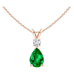 ANGARA Natural 0.60ct Emerald Teardrop Pendant with Diamond in Rose Gold