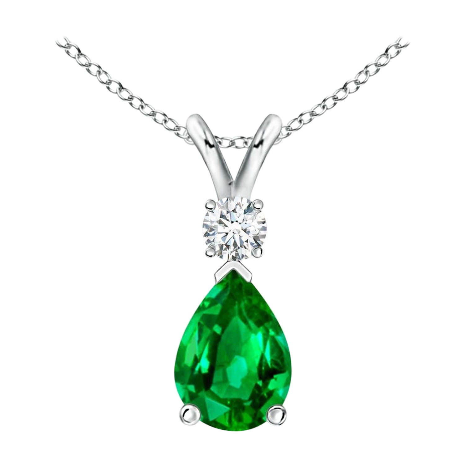 ANGARA Natural 0.60ct Emerald Teardrop Pendant with Diamond in Platinum