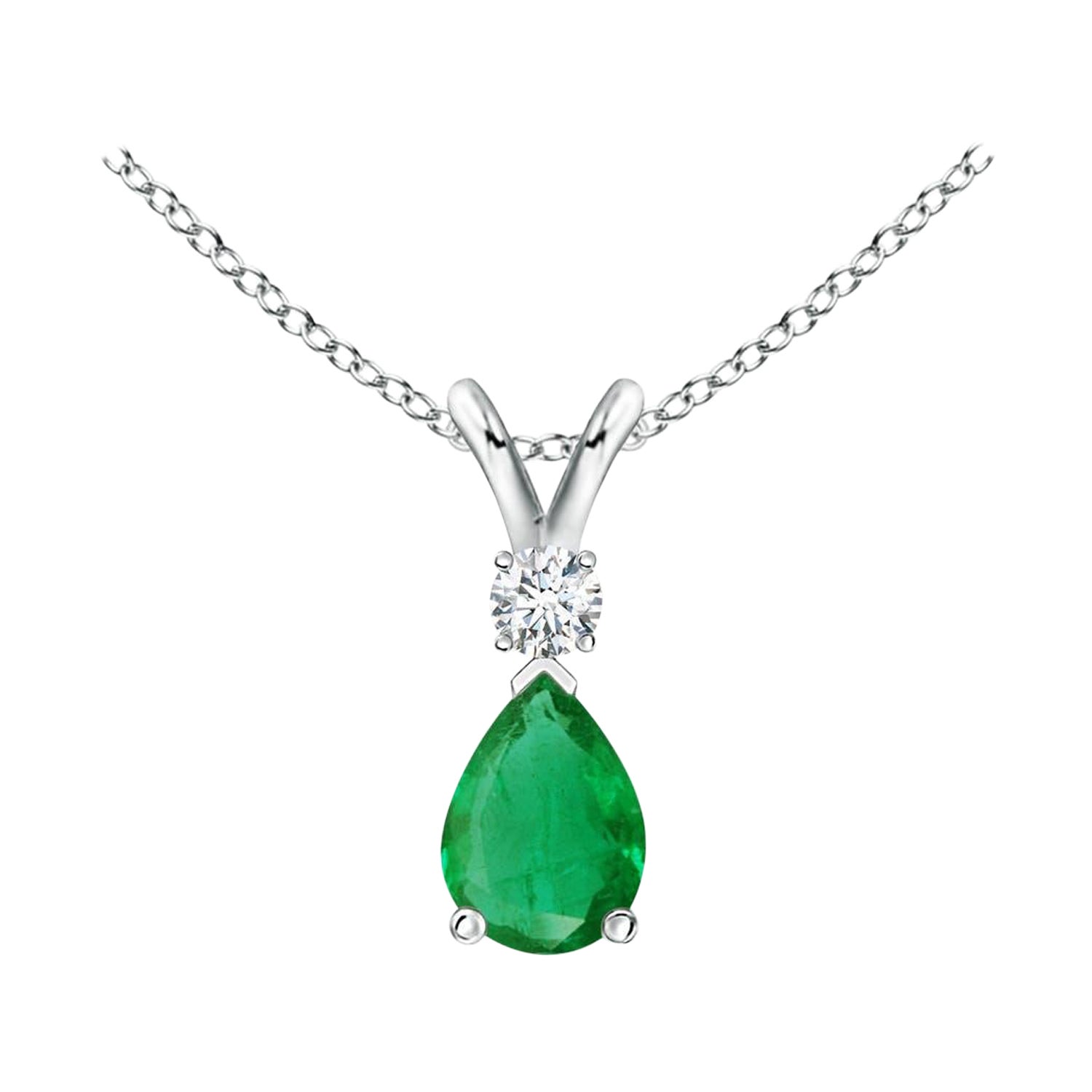 ANGARA Natural 0.35ct Emerald Teardrop Pendant with Diamond in White Gold For Sale