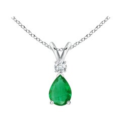 ANGARA Natural 0.35ct Emerald Teardrop Pendant with Diamond in White Gold