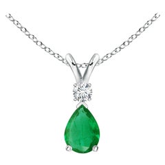 ANGARA Natural 0.35ct Emerald Teardrop Pendant with Diamond in White Gold