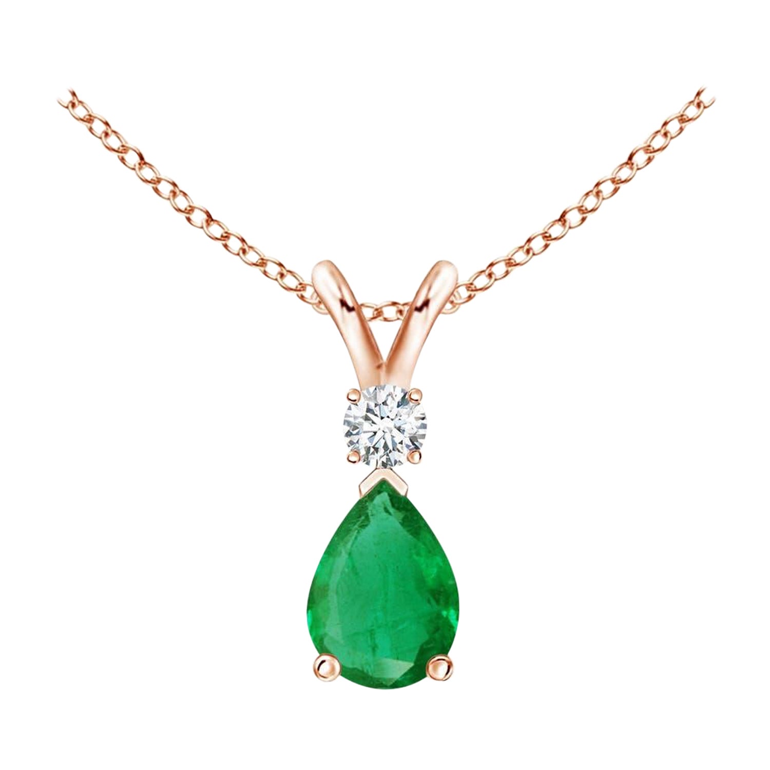 ANGARA Natural 0.35ct Emerald Teardrop Pendant with Diamond in Rose Gold For Sale