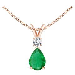 ANGARA Natural 0.35ct Emerald Teardrop Pendant with Diamond in Rose Gold