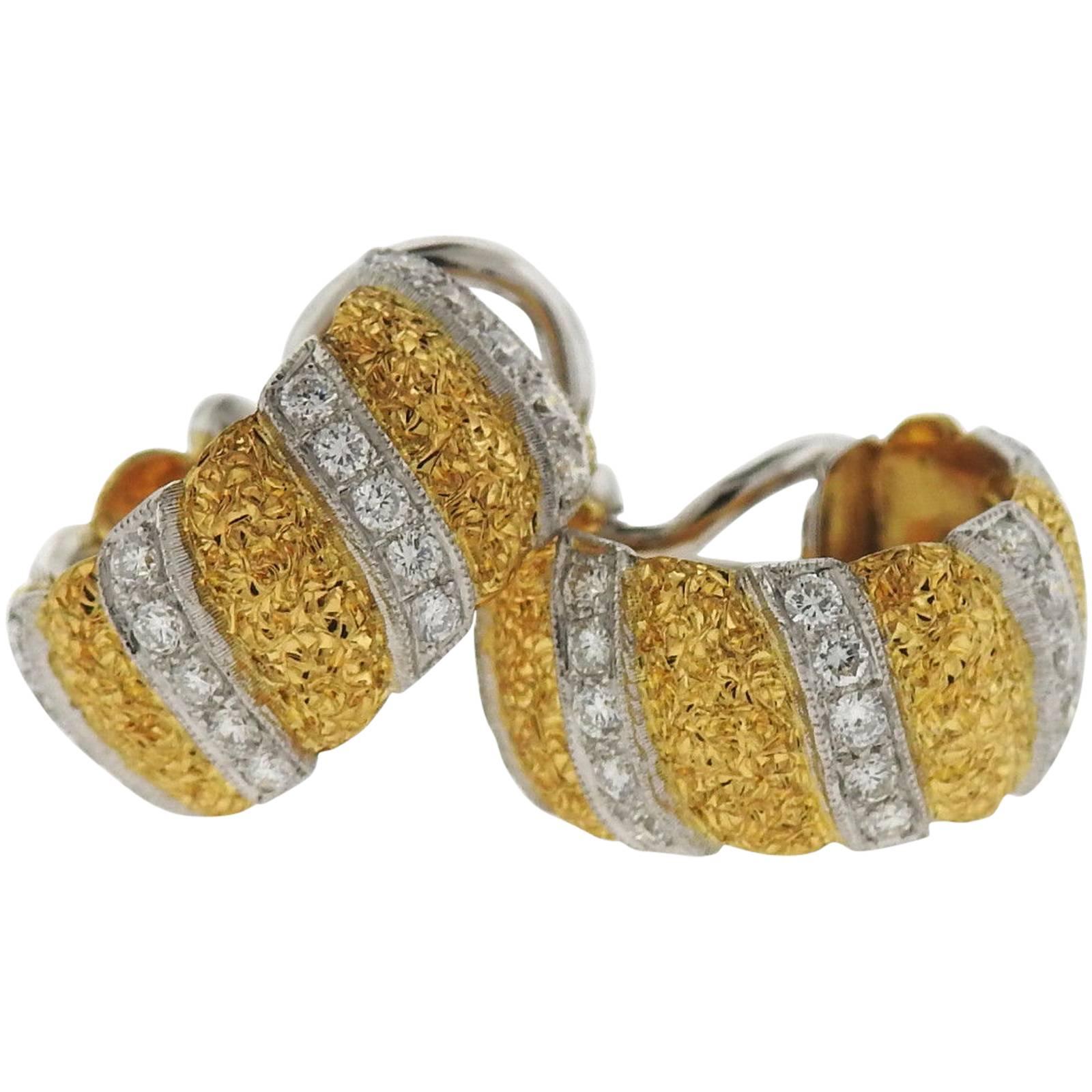 Buccellati Gold Diamond Hoop Earrings For Sale