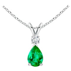 ANGARA Pendentif goutte d'eau en or blanc avec émeraude naturelle de 0,35 carat et diamants