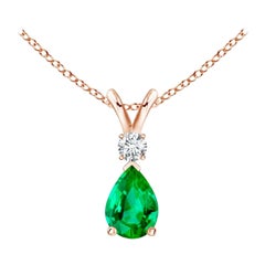 ANGARA Natural 0.35ct Emerald Teardrop Pendant with Diamond in Rose Gold