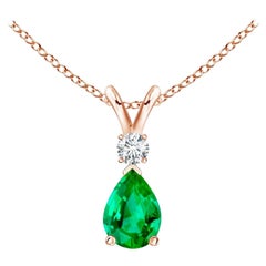 ANGARA Pendentif goutte d'eau en or rose avec émeraude naturelle de 0,35 carat et diamants
