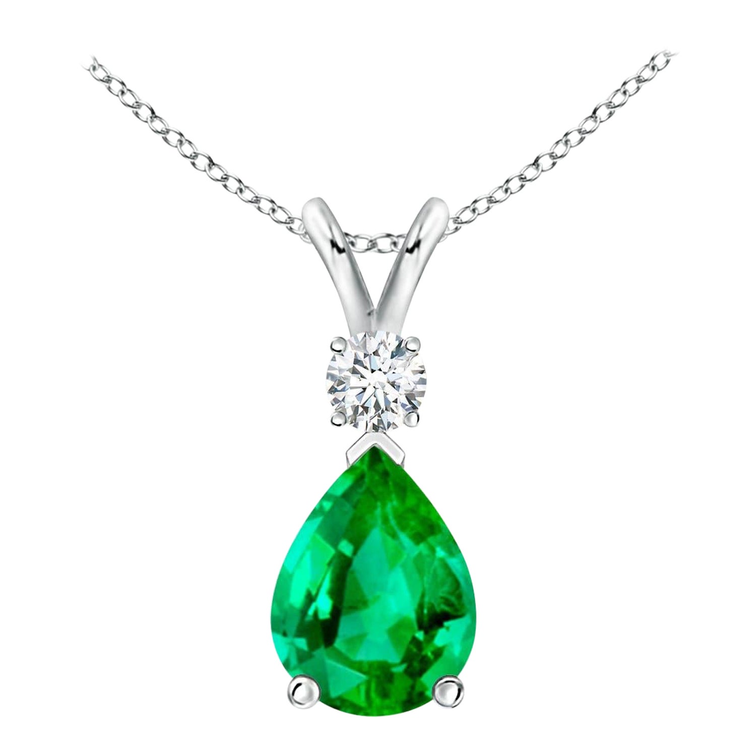 ANGARA Natural 0.95ct Emerald Teardrop Pendant with Diamond in White Gold For Sale