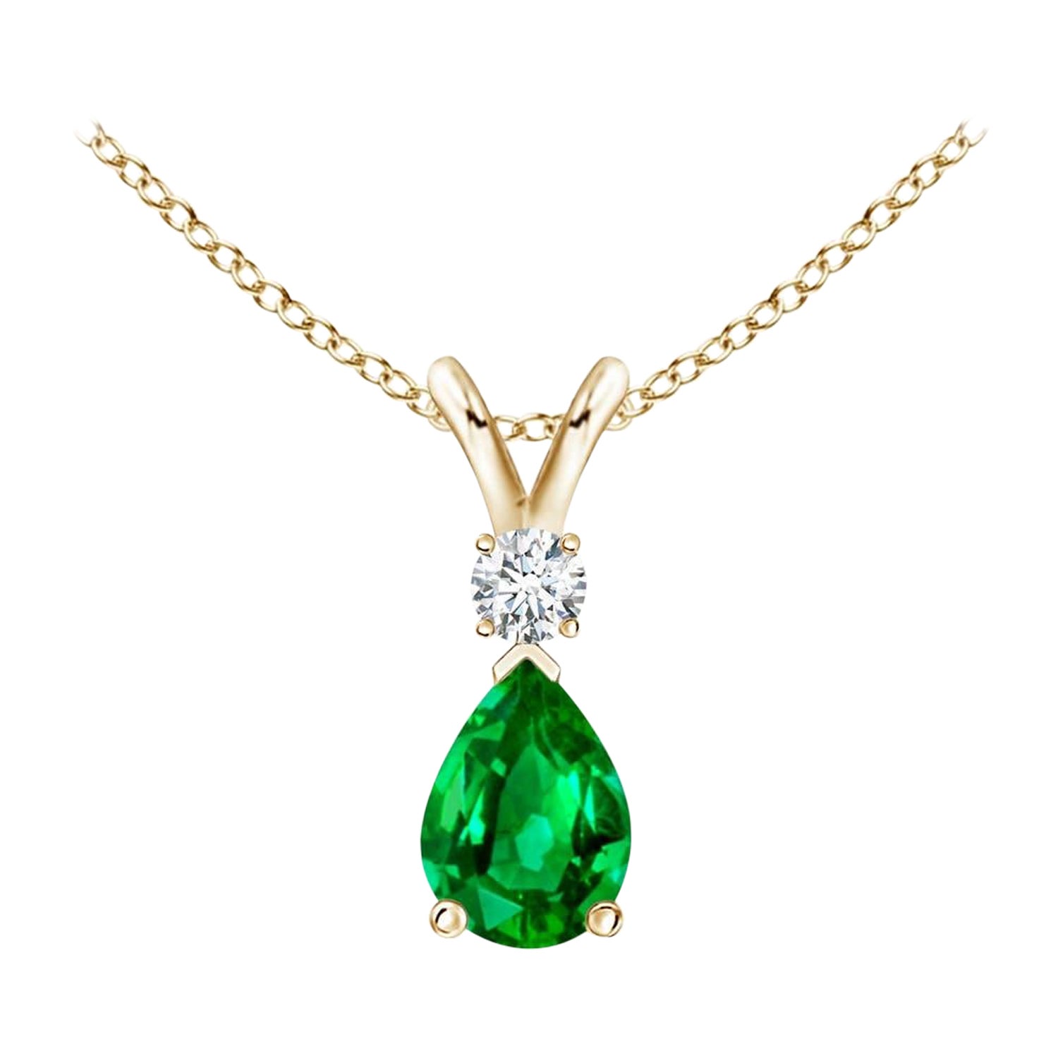 ANGARA Natural 0.35ct Emerald Teardrop Pendant with Diamond in Yellow Gold For Sale