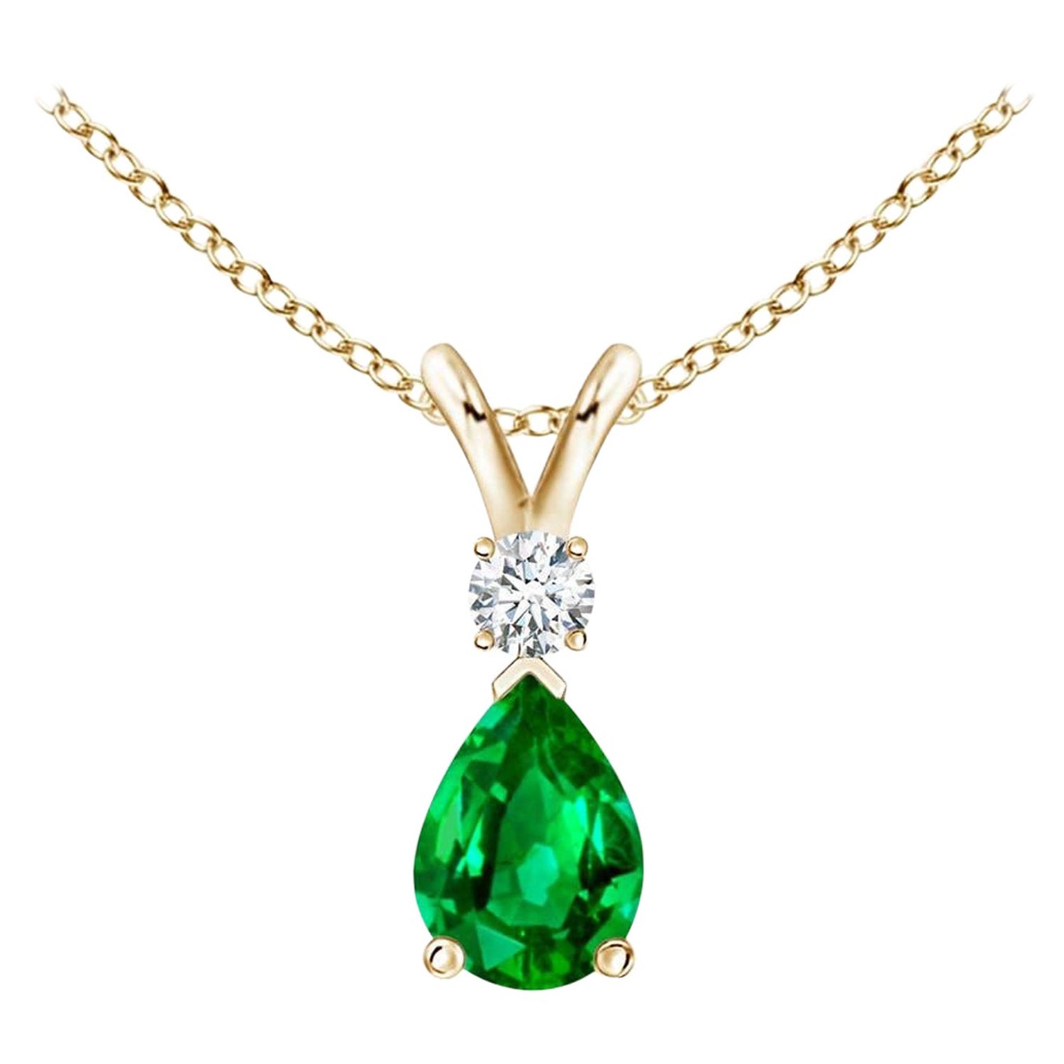 ANGARA Natürlicher 0.35 Karat Smaragd-Tropfen-Anhänger mit Diamant in Gelbgold