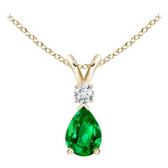 ANGARA Ciondolo a goccia con smeraldo naturale da 0.35ct e diamante in oro giallo