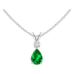 ANGARA Natural 0.35ct Emerald Teardrop Pendant with Diamond in White Gold