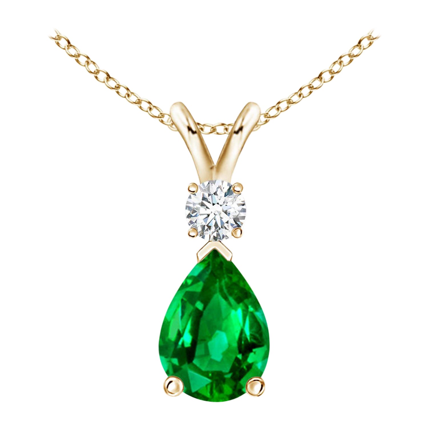 ANGARA Natural 0.60ct Emerald Teardrop Pendant with Diamond in Yellow Gold For Sale