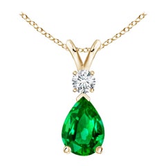 ANGARA Natural 0.60ct Emerald Teardrop Pendant with Diamond in Yellow Gold