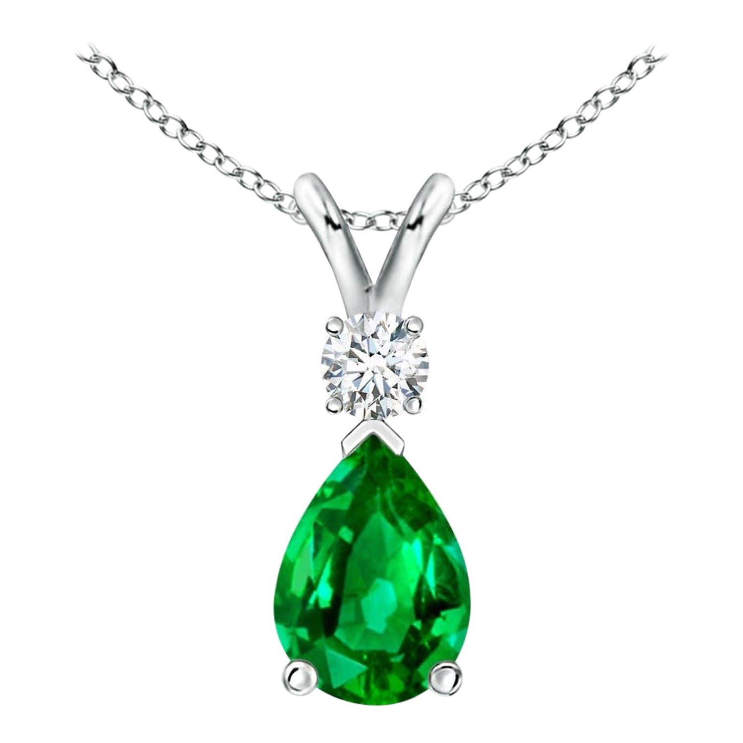 ANGARA Natural 0.60ct Emerald Teardrop Pendant with Diamond in White Gold For Sale