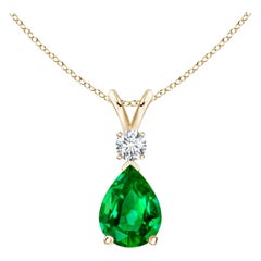 ANGARA Pendentif goutte d'eau en or jaune avec émeraude naturelle de 0,95 carat et diamants