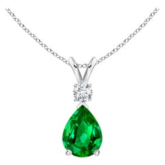 ANGARA Colgante lágrima de esmeralda natural de 0,95 ct con diamante en oro blanco